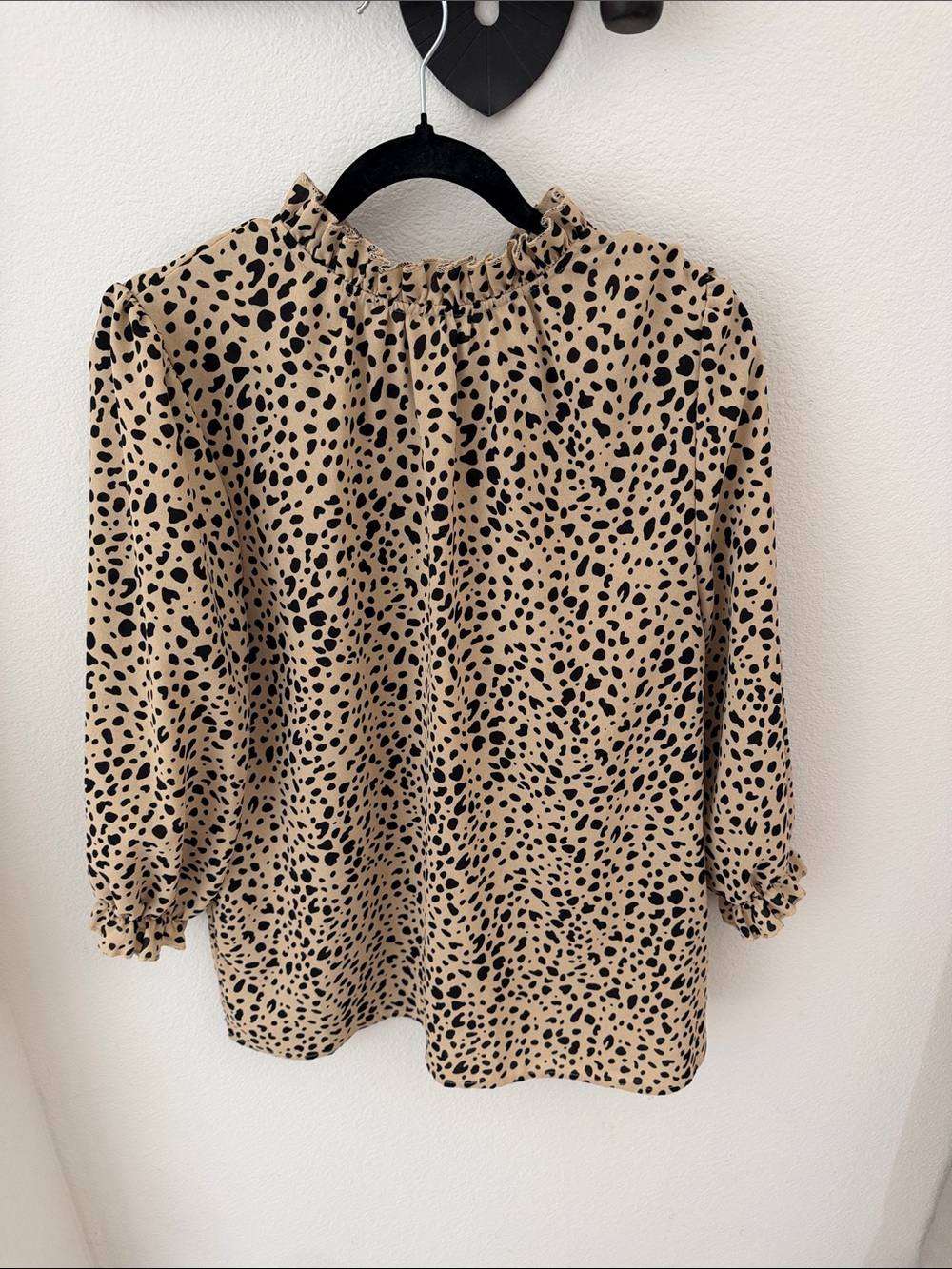 Animal Print Ruffle-Neck Blouse